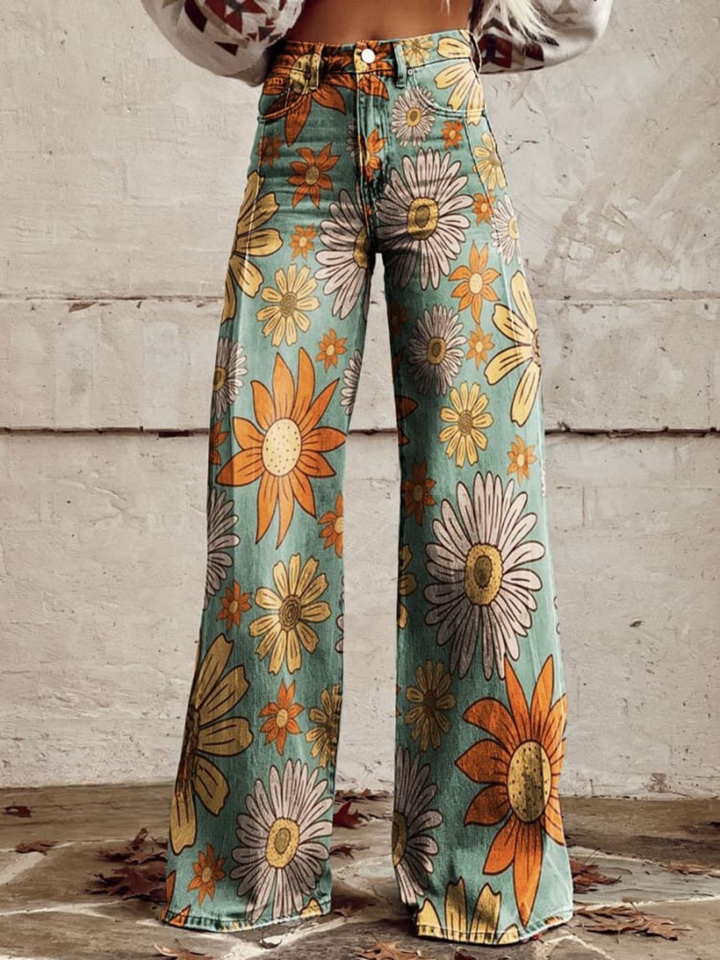 Cirilla™ | Spodnie palazzo w kwiatowy wzór vintage